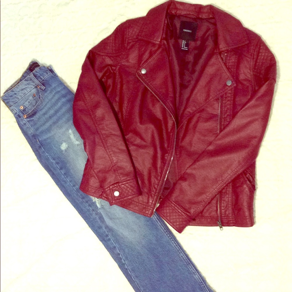 Forever21 burgundy moto jacket size small